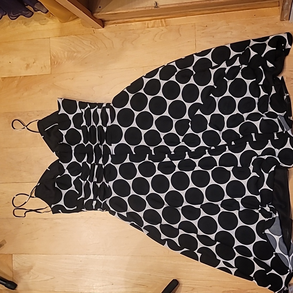 Jones Wear black & white big polka dot spaghetti strap party dress womens 14 - Picture 2 of 3